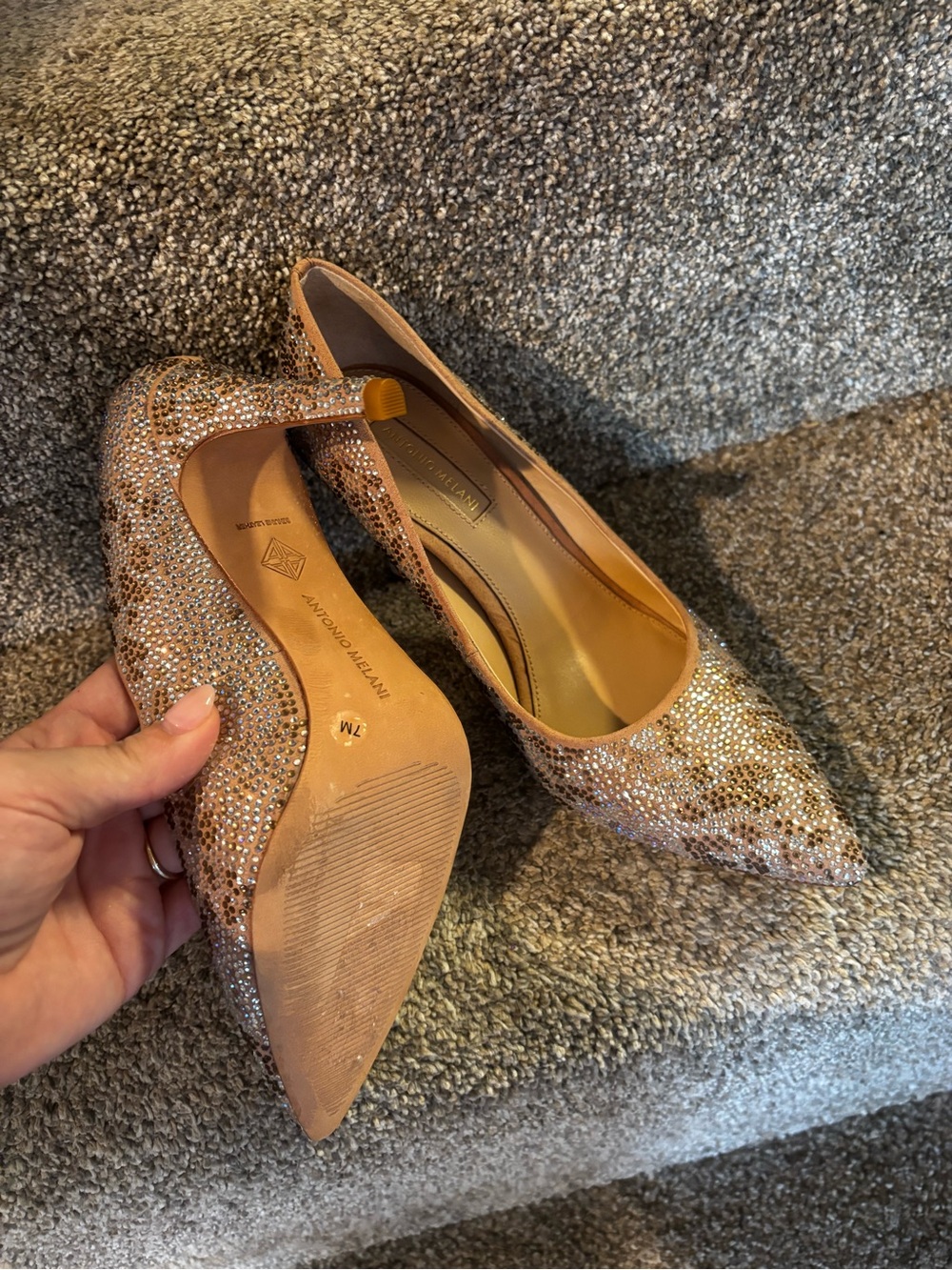 ANTONIO MELANI Rose/Gold Sequin Pointed-Toe Pumps - Picture 3 of 5